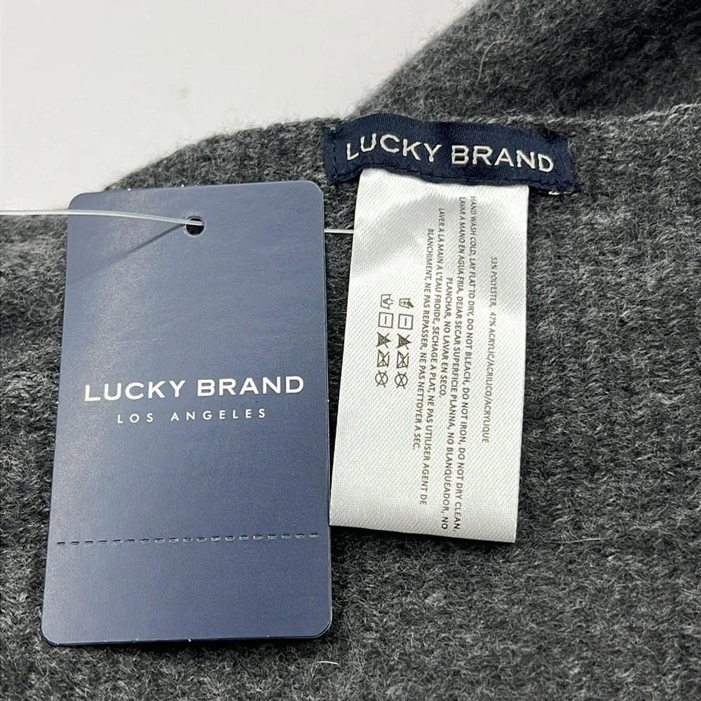 Lucky Brand Brushed Oversized Scarf Wrap in Charcoal Gray with Long Fringe